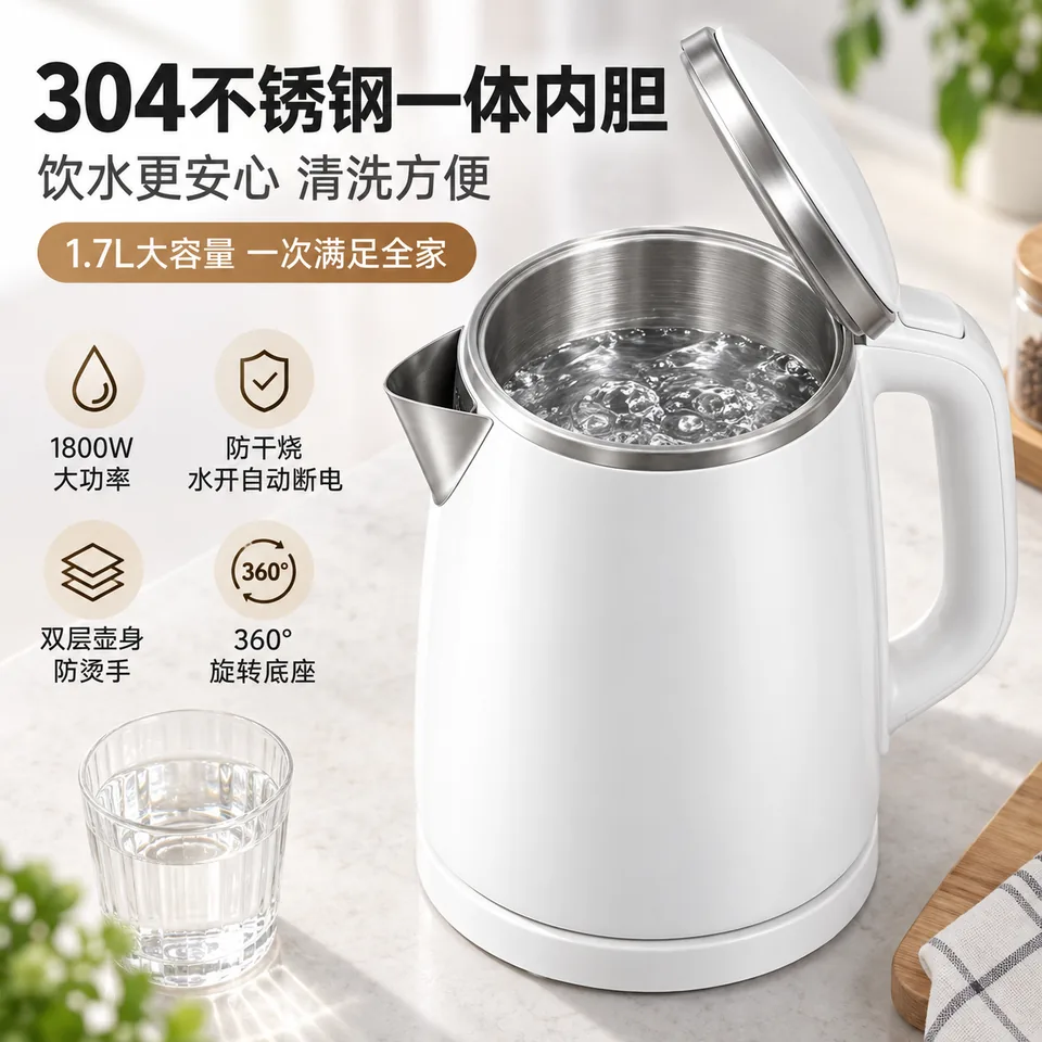 304不锈钢电热水壶 1.7L商品主图 2