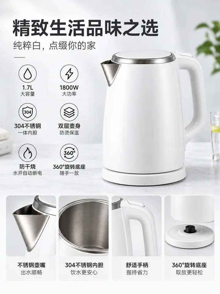 304不锈钢电热水壶 1.7L商品详情图 1